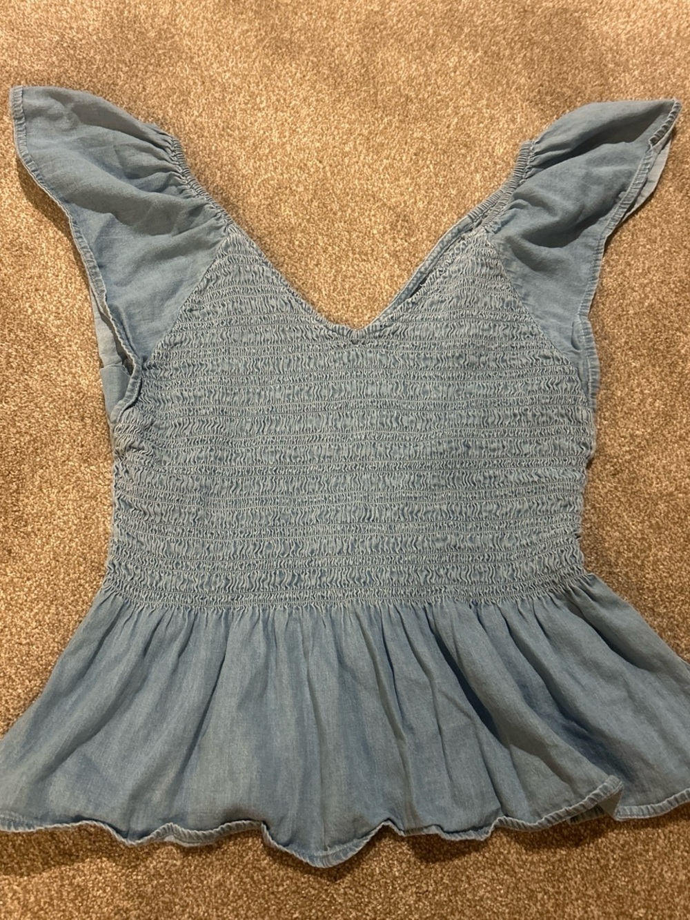 Gap denim Light Blue Smocked Flutter Sleeve Womens Top
